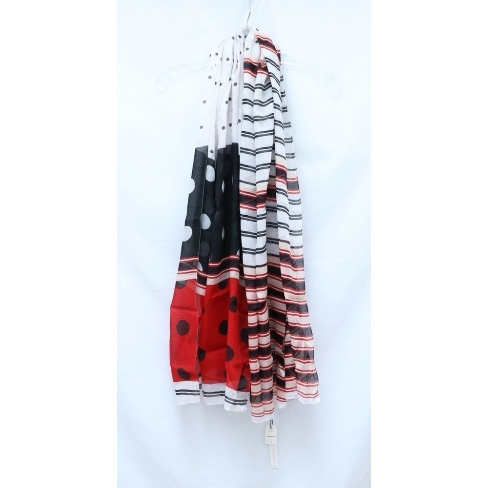 Sandwich Scarf Polka Dot Striped Print Black White Red NWT new lightweight long